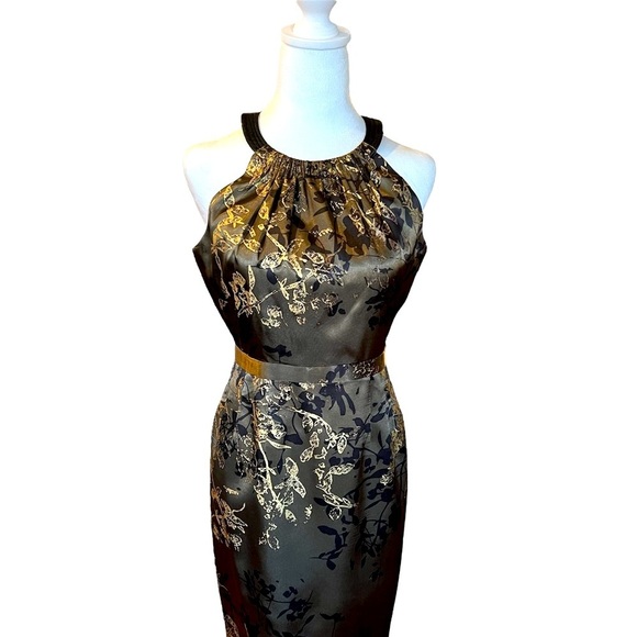 Tahari Dresses & Skirts - Tahari Olive Green, Gold and Black Sheath Dress, Midi, Racerback